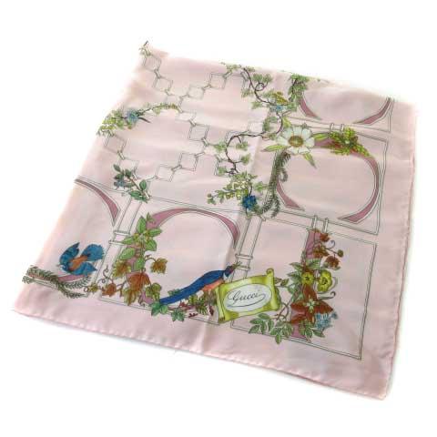 GUCCI グッチ スカーフ フローラ 花柄 シルク ロゴ ピンク