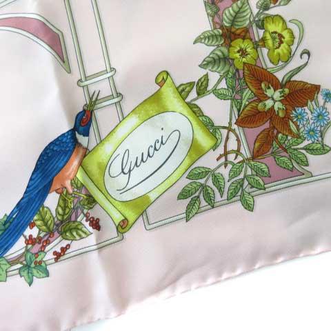 GUCCI グッチ スカーフ フローラ 花柄 シルク ロゴ ピンク