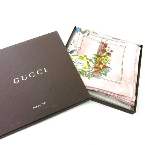 GUCCI グッチ スカーフ フローラ 花柄 シルク ロゴ ピンク