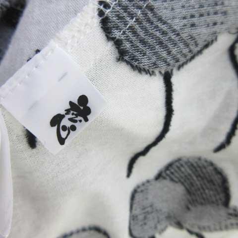 ジウ 慈雨 ノースリーブ カットソー 総柄 フレア Aライン 白 黒 40 ジウ 慈雨 ノースリーブ カットソー 総柄 フレア Aライン 白 黒