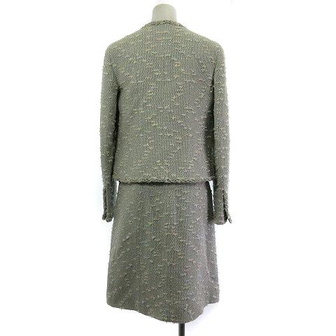 【中古】シャネル CHANEL ツイード セットアップ ジャケット スカート スーツ ココマーク スパンコール 34 ブルー CHANEL（シャネル） ツイード セットアップ ジャケット スカート