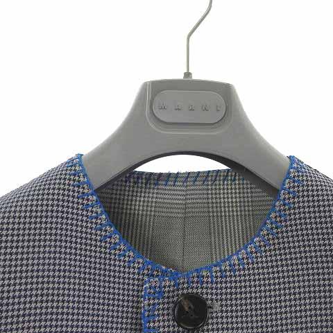 ✨美品✨マルニ　ノーカラーデザインジャケット　リボン　チャコールグレー　Ｍ ✨美品✨マルニ ノーカラーデザインジャケット リボン