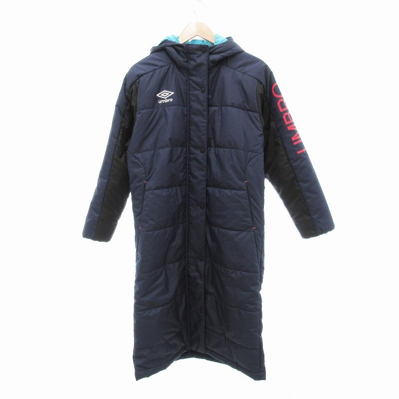 美品 UMBRO 中綿ベンチコート アンブロ UMBRO 美品 ベンチコート 中綿 ロング ロゴ 袖プリント M 紺