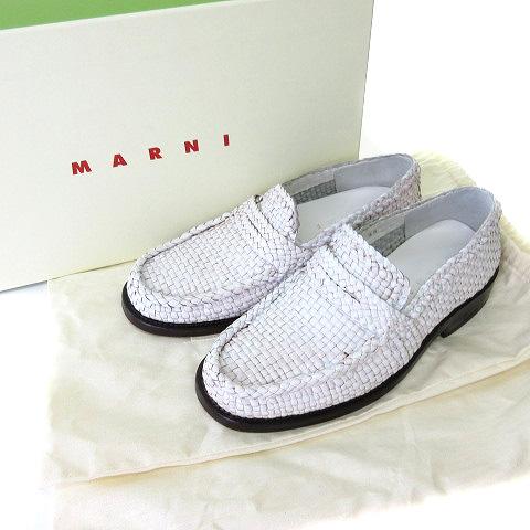 マルニMARNIリボンローファー革靴38 MARNI マルニ リボン ローファー バイカラー スクエア フラット