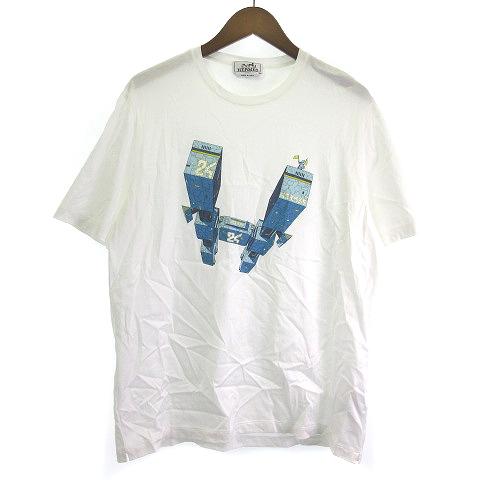 HERMES Tシャツ 人気 美品 ホワイト エルメスクルーネック Tシャツ H刺繍 Lサイズ 白 メンズ