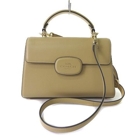 COACH エライザ、トップハンドル シグネチャーキャンバス ベージュ