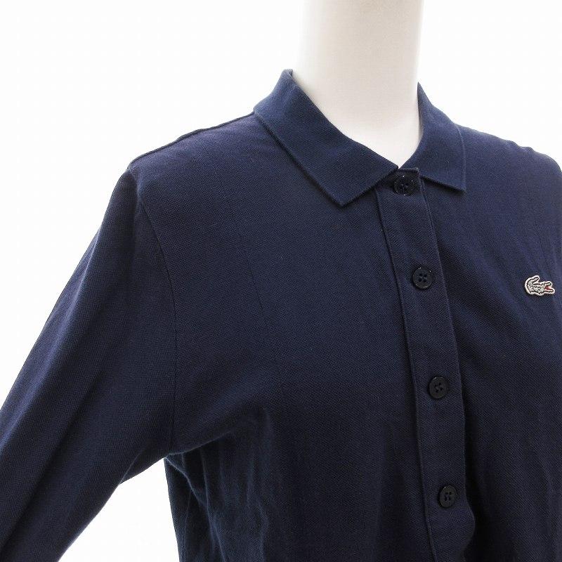 LACOSTE ラコステ ポロシャツワンピース ロゴ 刺繍 36 S LACOSTE ラコステ ポロワンピース ロゴ刺繍 七分袖 ひざ丈 36 紺