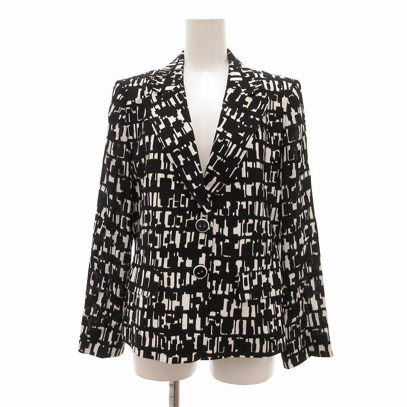 ジュンアシダ jun ashida テーラードジャケット 総柄 シングル 9 白 黒