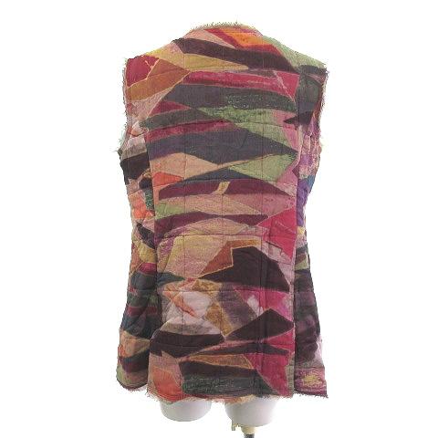 【中古】シャネル CHANEL P44803V33021 シルク ベスト フリンジ 裏地 ココマーク 花柄 ピンク パープル 42 レディース CHANEL（シャネル） CHANEL P44803V33021 シルク ベスト フリンジ 裏地