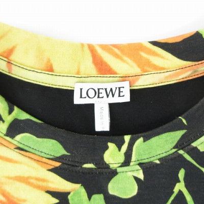ロエベ LOEWE 25SS 美品 トラペーズ トップス カットソー Tシャツ 花柄 半袖 オレンジ 黒 ブラック マルチカラー S レディース LOEWE ロエベ 25SS 美品 トラペーズ トップス カットソー T