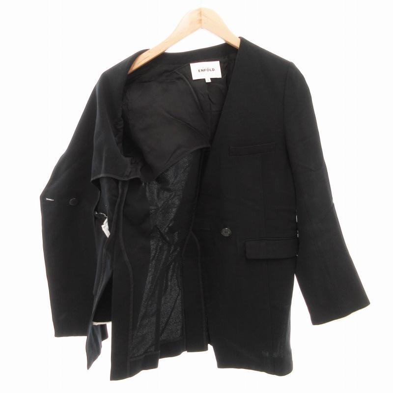 値下げしました　ENFÖLD ノーカラージャケット ブラック36 エンフォルド ENFOLD 20SS ノーカラージャケット 背抜き シングル 36 S