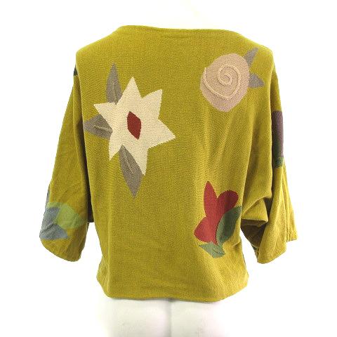 【中古】シビラ SYBILLA 25AW フラワーインターシャクロップドプルオーバー ニットソー 7分袖 マスタード M レディース シビラ SYBILLA 25AW フラワーインターシャクロップドプルオーバー
