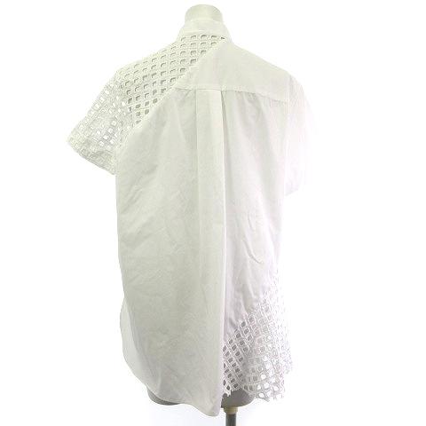 【中古】サカイ sacai 21-05495 レース 切替 オーバー シャツ プルオーバー 半袖 白 ホワイト 1  レディース サカイ sacai 21-05495 レース 切替 オーバー シャツ プルオーバー