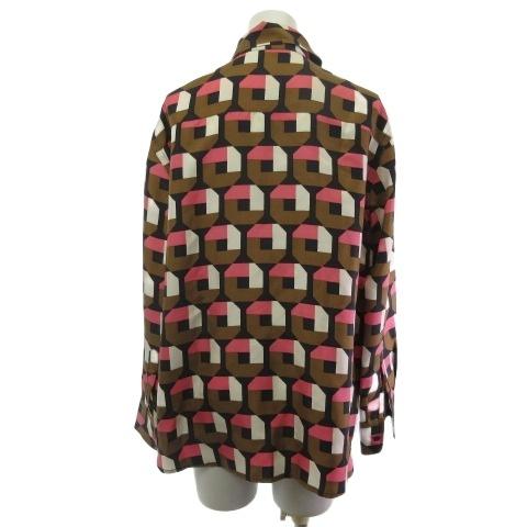 【中古】プラダ PRADA Holliday＆Brown シャツ ブラウス 総柄 長袖 シルク100％ ブラウン ピンク ブラック 44 ☆AA★ レディース プラダ PRADA Holliday＆Brown シャツ ブラウス 総柄 長袖 シルク100