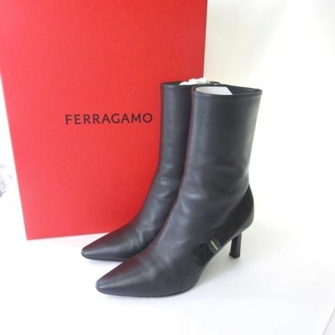 新品！フェラガモ 黒 レザー ポインテッドトゥブーツ9D FERRAGAMO（フェラガモ） サルヴァトーレフェラガモ Salvatore