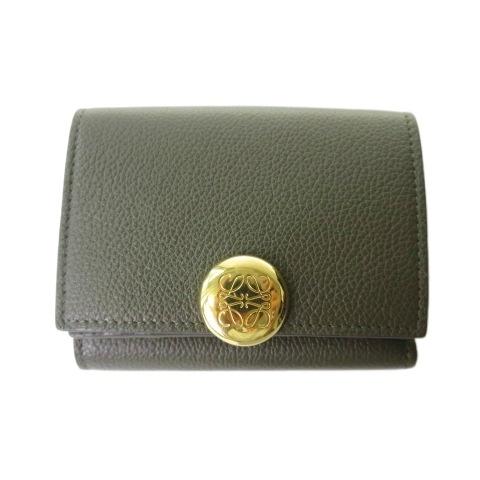 未使用級◆LOEWE 三つ折り財布 トライフォールドウォレット ネイビー LOEWE ロエベ ペブル トライフォールドウォレット 三つ折り財布