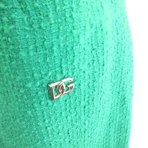 【中古】ドルチェ&ガッバーナ ドルガバ DOLCE&GABBANA ツイードスカート 膝丈 裏地 レオパード ヒョウ柄 グリーン 緑 42  レディース DOLCE&GABBANA（ドルチェ & ガッバーナ） ドルガバ ツイードスカート