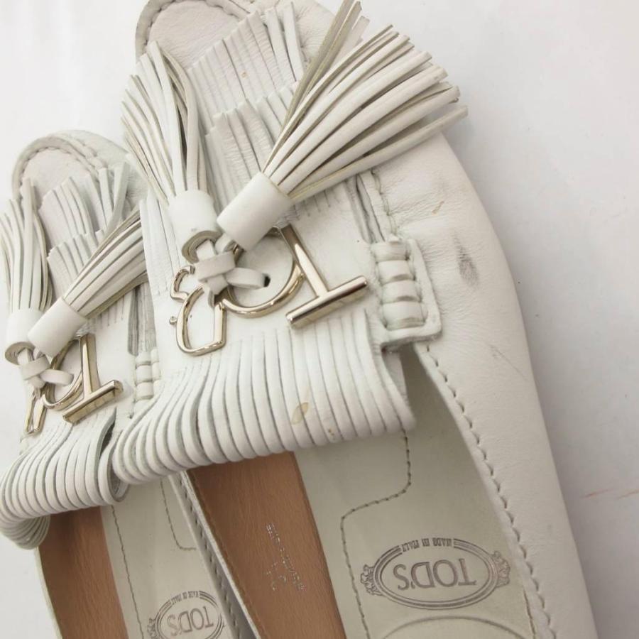 トッズ TOD'S タッセルローファー モカシン フラット 34 白 ホワイト