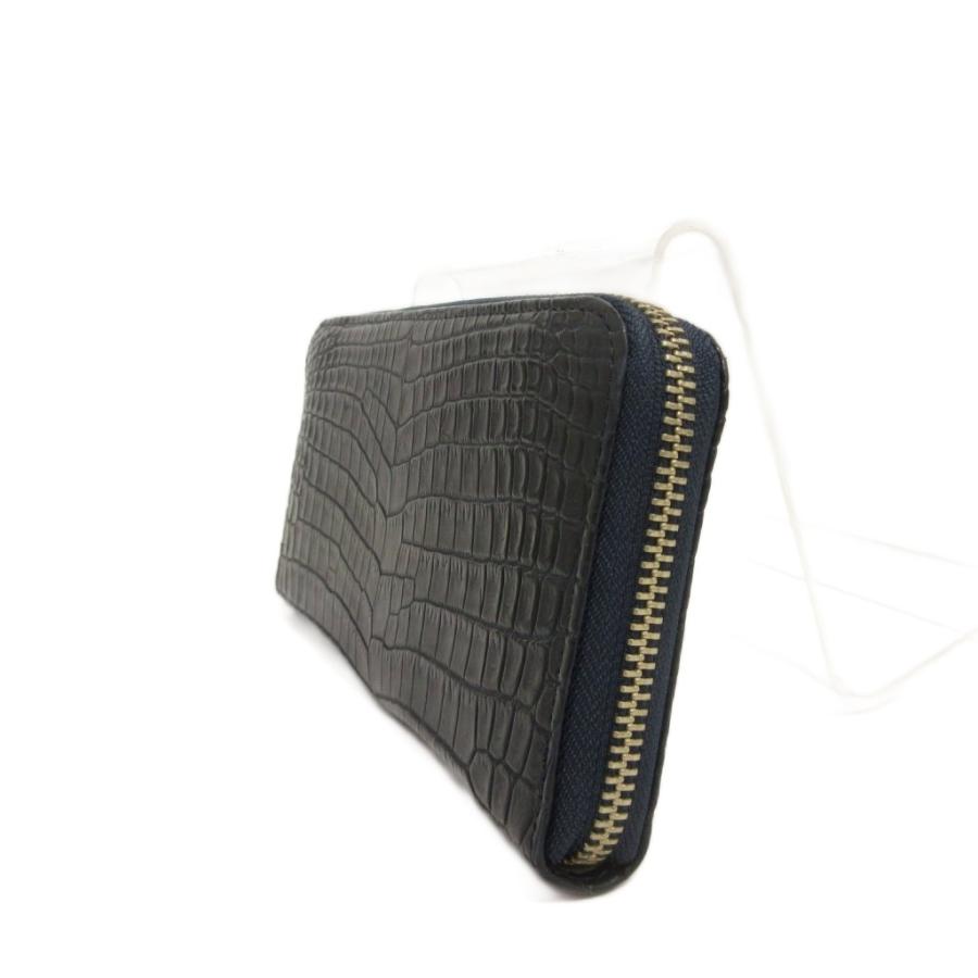 【中古】JRA 長財布 ウォレット ラウンドファスナー クロコダイルレザー 紺 ネイビー メンズ レディース JRA 長財布 ウォレット ラウンドファスナー クロコダイルレザー 紺