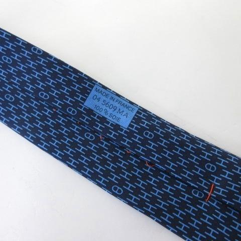 HERMES（エルメス） 美品 5609MA ネクタイ H柄 シルク100 ネイビー 紺