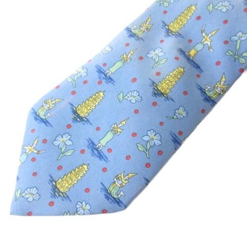 HERMES（エルメス） ネクタイ シルク 7577SA 総柄 ブルー レディース
