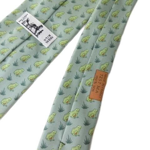 HERMES（エルメス） ネクタイ シルク100 7257MA カエル柄 グリーン 緑