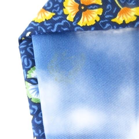 【中古】エルメス HERMES 7515IA シルク100 花柄 ネクタイ ネイビー 紺  メンズ HERMES（エルメス） HERMES 7515IA シルク100 花柄 ネクタイ ネイビー