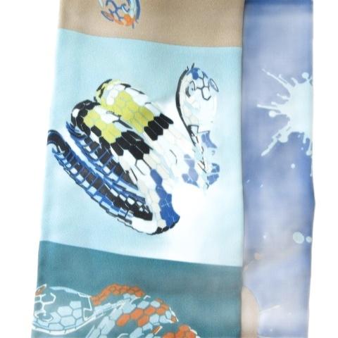 【中古】ブルガリ BVLGARI スカーフ 総柄 ペイント シルク ブルー 青 レディース BVLGARI（ブルガリ） スカーフ 総柄 ペイント シルク ブルー 青