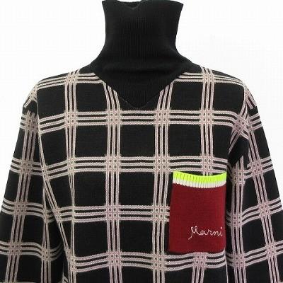 MARNI（マルニ） 美品 ニットワンピース チェック タートルネック 黒系