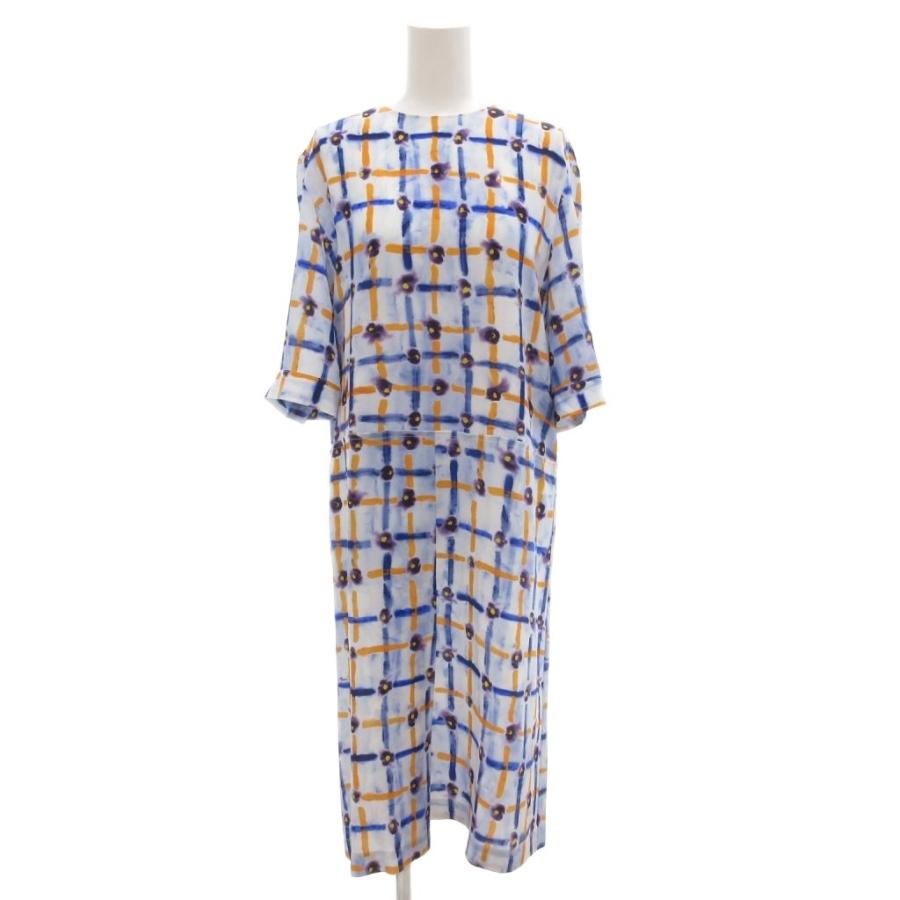【中古】マルニ MARNI 美品 サラバンドプリント クレープデシン シフトドレス ワンピース 38 S 7分袖 ミモレ ロング MARNI（マルニ） 美品 サラバンドプリント クレープデシン シフト