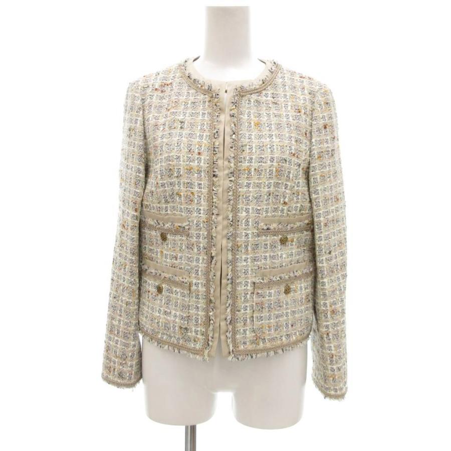 【中古】23区 オンワード樫山 Heritage Classic COLLECTION 美品 ツイードジャケット ノーカラー 38 ベージュ系 /UO 23区（ニジュウサンク） オンワード樫山 Heritage Classic COLLECTION