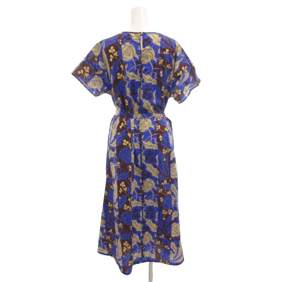 acore ワンピース L 青 ブルー リバティプリント 花柄 ロング丈 V