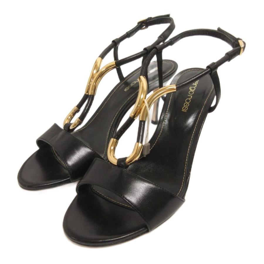 【美品】セルジオロッシ レザー ヒール ミュール パンプス 黒 ストラップ Sergio rossi（セルジオロッシ） 美品 サンダル ミュール ピンヒール