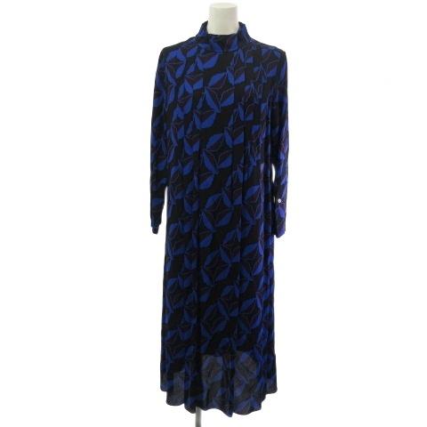 【中古】マルニ MARNI ワンピース  ロング とろみ 総柄 長袖 ブラック ブルー 38 レディース MARNI（マルニ） ワンピース ロング とろみ 総柄 長袖 ブラック ブルー