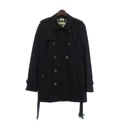 【中古】バーバリー BURBERRY 美品 THE KENSINGTON トレンチコート ショート 英国製 裏地ノバチェック ブラック 46 BURBERRY（バーバリー） 美品 THE KENSINGTON トレンチコート ショート