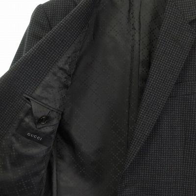 【中古】グッチ GUCCI 美品 スーツ セットアップ チェック シングル 2B 黒 ブラック グレー 44 S位 メンズ GUCCI（グッチ） 美品 スーツ セットアップ チェック シングル 2B 黒