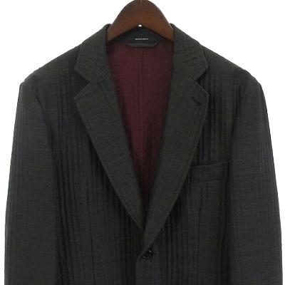 【中古】エルメス HERMES 美品 テーラードジャケット ブレザー シングル 2B 総裏地 ブラック ダークグレー 46 M位 HERMES（エルメス） 美品 テーラードジャケット ブレザー シングル 2B