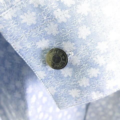HERMES（エルメス） セリエ ボタン シャツ 長袖 総柄 花柄 ブルー 39