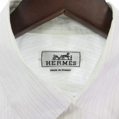 HERMES（エルメス） シャツ ホース柄 ストライプ セリエ ボタン 白