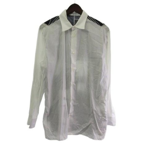 【中古】エルメス HERMES バックプリント シャツ セリエ ボタン ホワイト ネイビー 40 HERMES（エルメス） バックプリント シャツ セリエ ボタン ホワイト