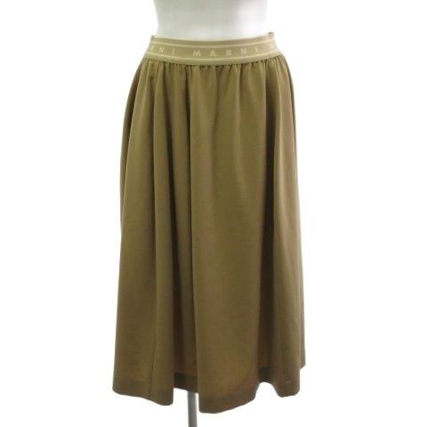 【中古】マルニ MARNI ロングスカート ウエストゴム ロゴ ベージュ 38  レディース MARNI（マルニ） ロングスカート ウエストゴム ロゴ ベージュ 38