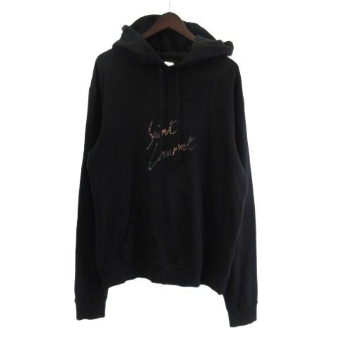 【中古】サンローラン パリ ロゴプリント プルオーバー パーカー フーディ L 黒 ブラック 60TZ 561169 YB2ZW  メンズ サンローラン パリ SAINT LAURENT PARIS ロゴプリント プルオーバー