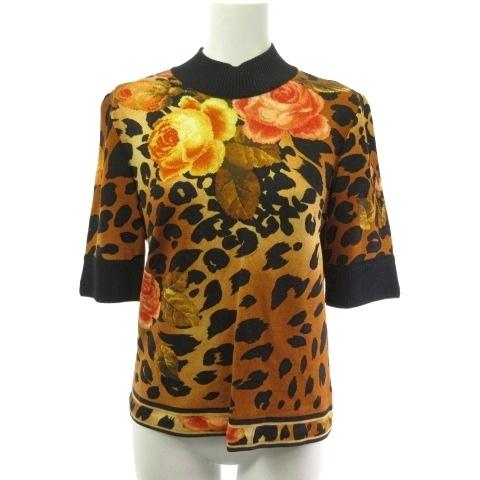 レオナール ニット セーター 半袖 ウール シルク レパード花柄 ブラウン 茶 LEONARD（レオナール） LEONARD FASHION ファッション ニット セーター