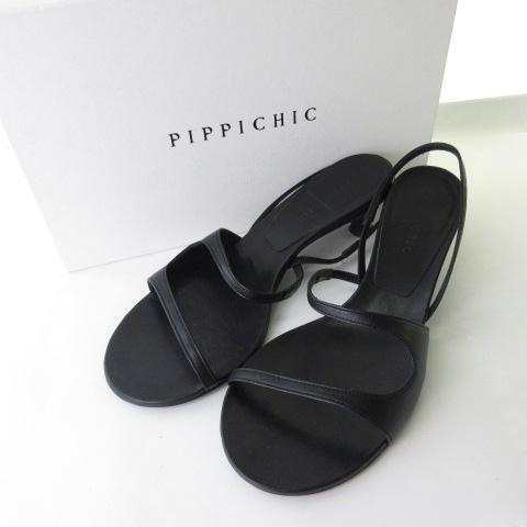 【美品】PIPPICHIC ブラック レザーパンプス　37サイズ ピッピシック PIPPICHIC サンダル シューズ ローヒール 黒 ブラック 37