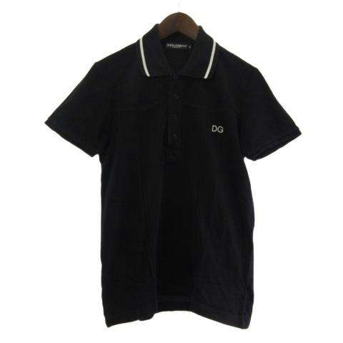 DOLCE &GABBANA ドルガバ 半袖ポロ レザープレート 黒 46 DOLCE&GABBANA（ドルチェ & ガッバーナ） ドルガバ ポロシャツ 半袖