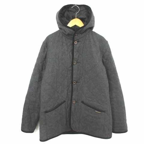日本の職人技 メンズ 中古 中綿ジャケット フーデッド 36 ラベンハム キルティング ウール Lavenham チャコールグレー Sm コート アウター