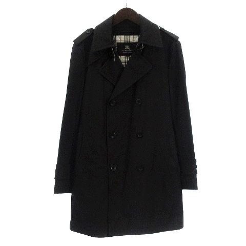 中古 黒 バーバリーブラックレーベル トレンチコート ナポレオン ダブル ショート ブラック 内側チェック 内側チェック 中綿ライナー付き 黒 ベクトル メンズ 古着 ブラック 002 M ブランド古着販売のベクトル Sm 激安特売