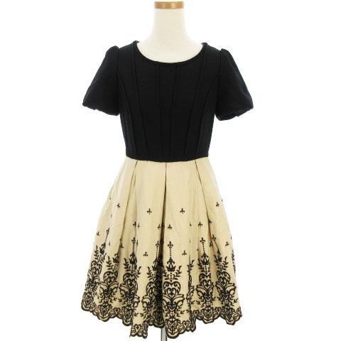 中古 ドーリーガールバイアナスイ Dolly Girl By Anna Sui ワンピース ひざ丈 半袖 刺繍 フレア ダマスク柄 黒 ベージュ系 1 レディース ベクトル 古着 002 ブランド古着販売のベクトル 通販 Yahoo ショッピング
