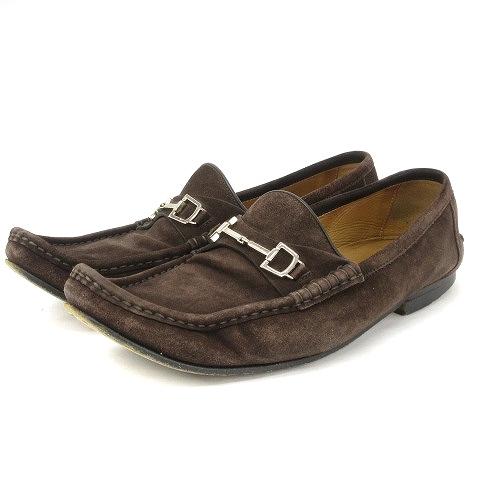 中古 グッチ Gucci ホースビット ローファー モックトゥ スエード 茶 ブラウン 81 2 靴 シューズ メンズ 与え
