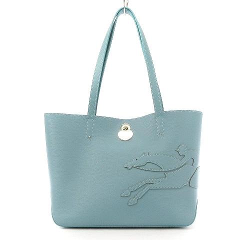 中古 ロンシャン Longchamp ショップイット トートバッグ ホース Longchamp ロゴ ホース レザー レザー 水色 ベクトル ブルー 鞄 古着 レディース 002 ブランド古着販売のベクトル 超人気新品売れ筋